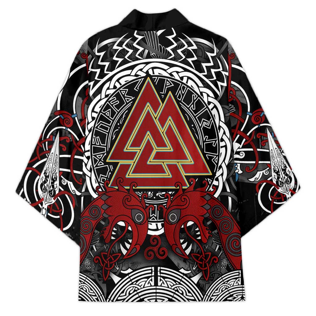 Viking Berserker and Valknut Norse Mythology Kimono Red and Black Celtic Knotwork Art