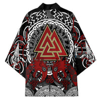 Viking Berserker and Valknut Norse Mythology Kimono Red and Black Celtic Knotwork Art