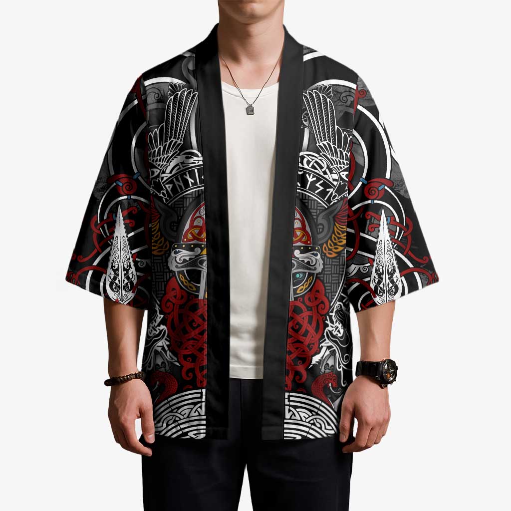 Viking Berserker and Valknut Norse Mythology Kimono Red and Black Celtic Knotwork Art