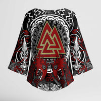 Viking Berserker and Valknut Norse Mythology Kimono Sleeve Blouse Red and Black Celtic Knotwork Art