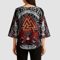 Viking Berserker and Valknut Norse Mythology Kimono Sleeve Blouse Red and Black Celtic Knotwork Art
