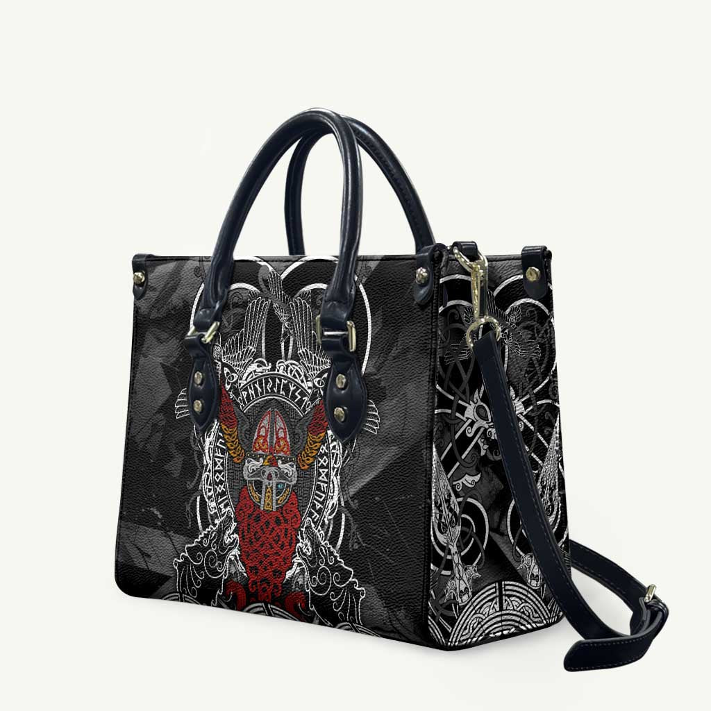 Viking Berserker and Valknut Norse Mythology Leather Bag Red and Black Celtic Knotwork Art