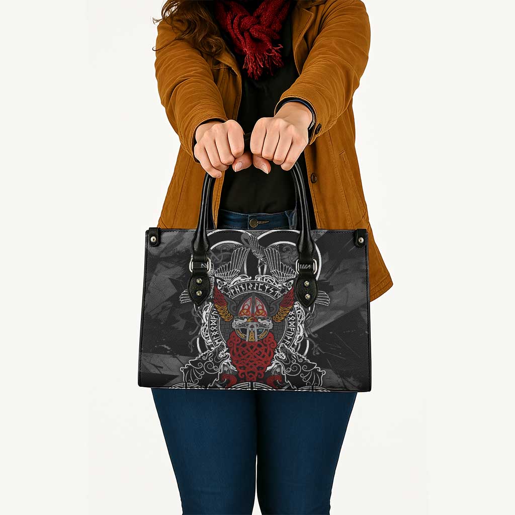 Viking Berserker and Valknut Norse Mythology Leather Bag Red and Black Celtic Knotwork Art