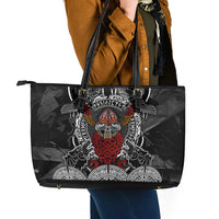 Viking Berserker and Valknut Norse Mythology Leather Tote Bag Red and Black Celtic Knotwork Art
