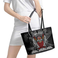 Viking Berserker and Valknut Norse Mythology Leather Tote Bag Red and Black Celtic Knotwork Art