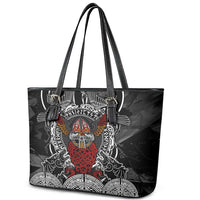 Viking Berserker and Valknut Norse Mythology Leather Tote Bag Red and Black Celtic Knotwork Art