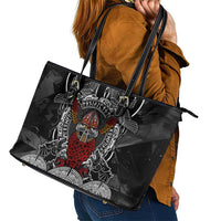 Viking Berserker and Valknut Norse Mythology Leather Tote Bag Red and Black Celtic Knotwork Art