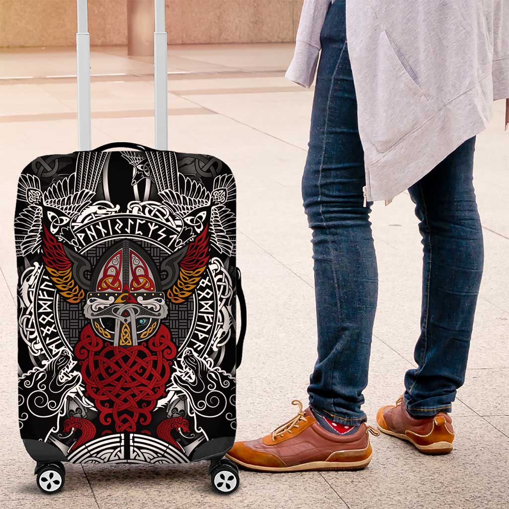 Viking Berserker and Valknut Norse Mythology Luggage Cover Red and Black Celtic Knotwork Art
