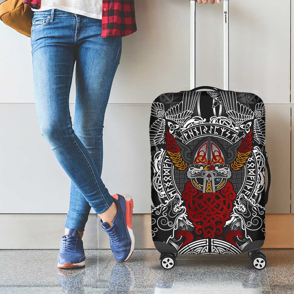 Viking Berserker and Valknut Norse Mythology Luggage Cover Red and Black Celtic Knotwork Art