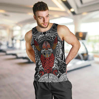 Viking Berserker and Valknut Norse Mythology Men Tank Top Red and Black Celtic Knotwork Art