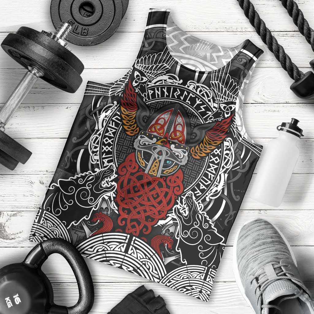 Viking Berserker and Valknut Norse Mythology Men Tank Top Red and Black Celtic Knotwork Art