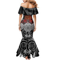 Viking Berserker and Valknut Norse Mythology Mermaid Dress Red and Black Celtic Knotwork Art