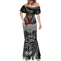 Viking Berserker and Valknut Norse Mythology Mermaid Dress Red and Black Celtic Knotwork Art