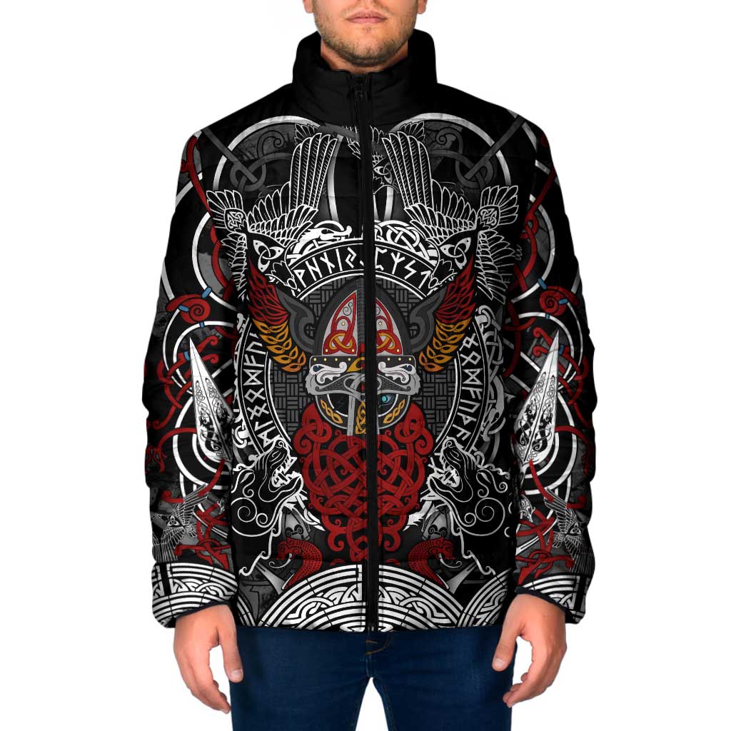 Viking Berserker and Valknut Norse Mythology Padded Jacket Red and Black Celtic Knotwork Art