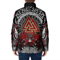 Viking Berserker and Valknut Norse Mythology Padded Jacket Red and Black Celtic Knotwork Art