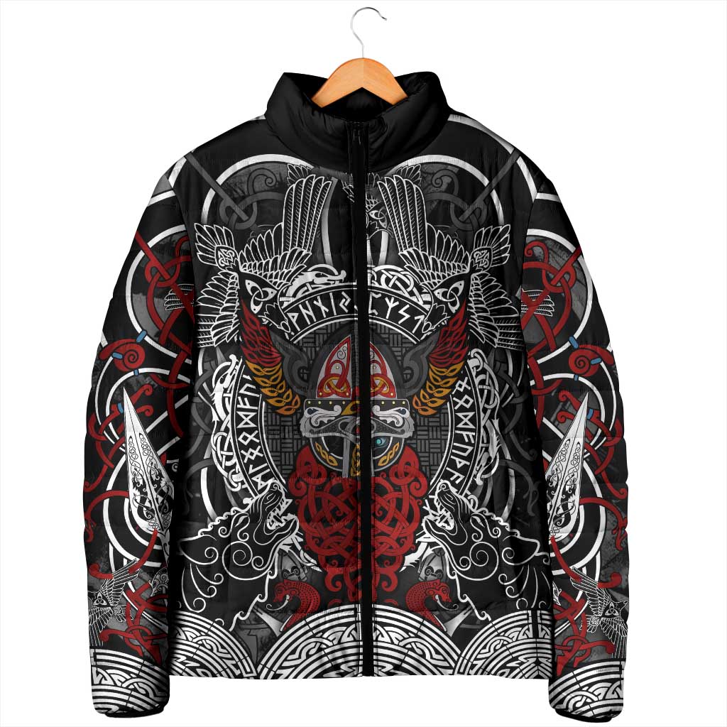 Viking Berserker and Valknut Norse Mythology Padded Jacket Red and Black Celtic Knotwork Art