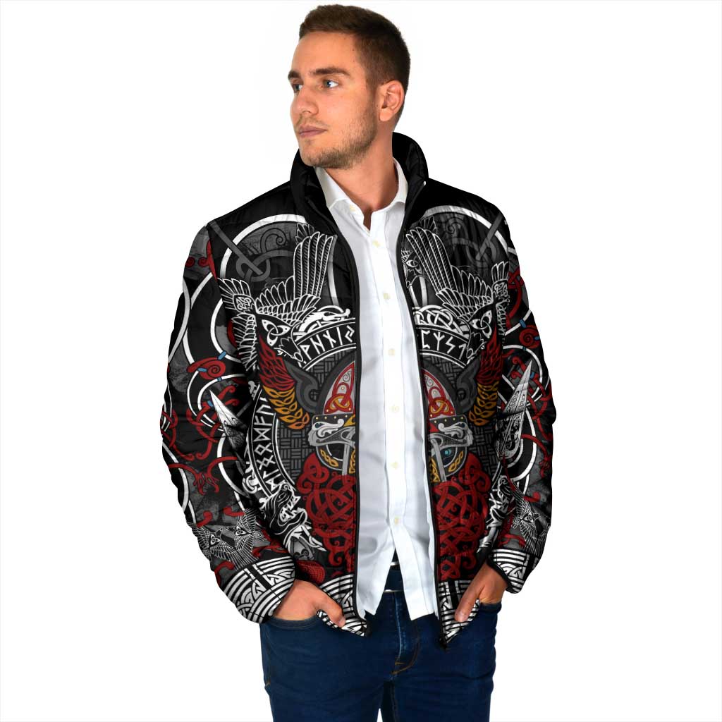 Viking Berserker and Valknut Norse Mythology Padded Jacket Red and Black Celtic Knotwork Art