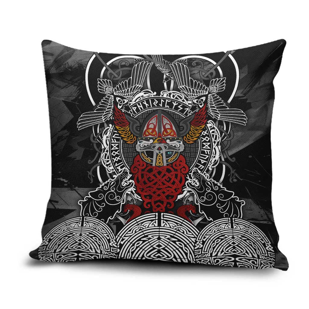 Viking Berserker and Valknut Norse Mythology Pillow Cover Red and Black Celtic Knotwork Art