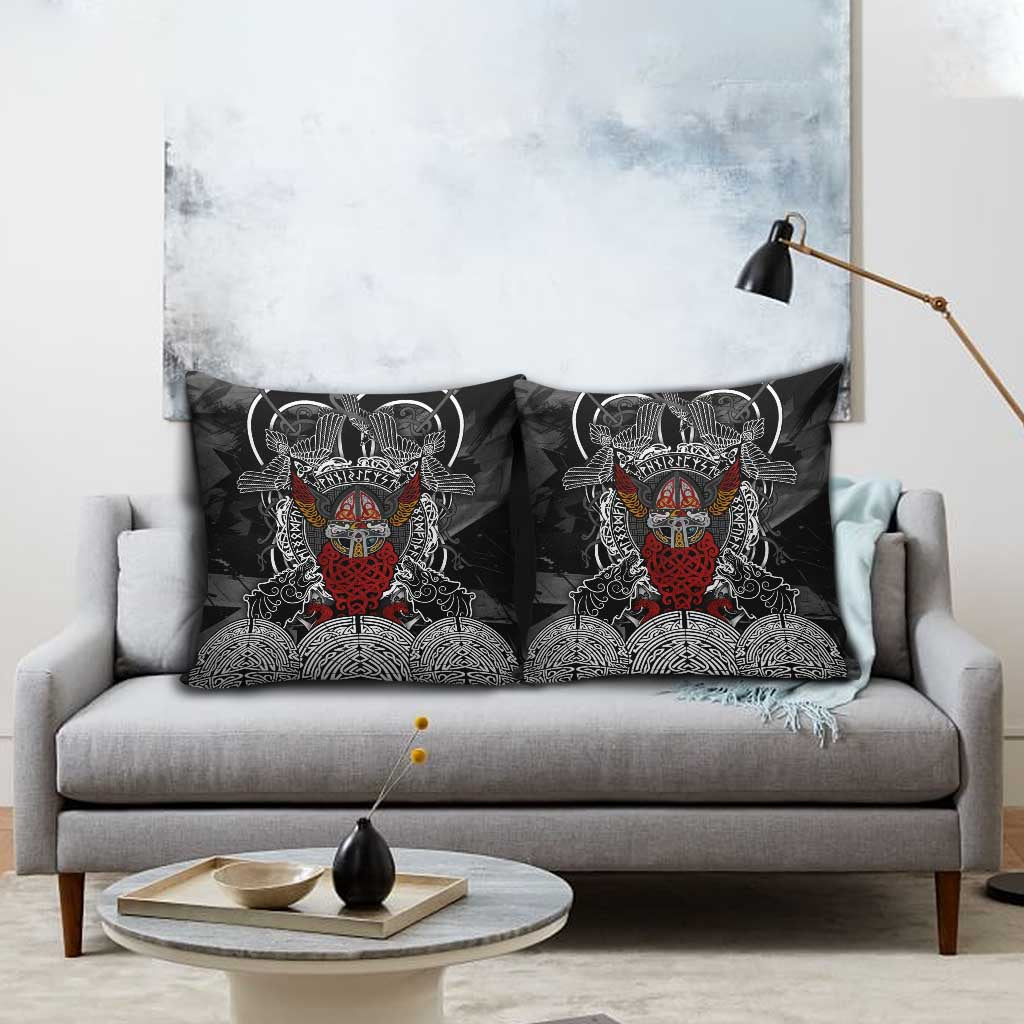 Viking Berserker and Valknut Norse Mythology Pillow Cover Red and Black Celtic Knotwork Art
