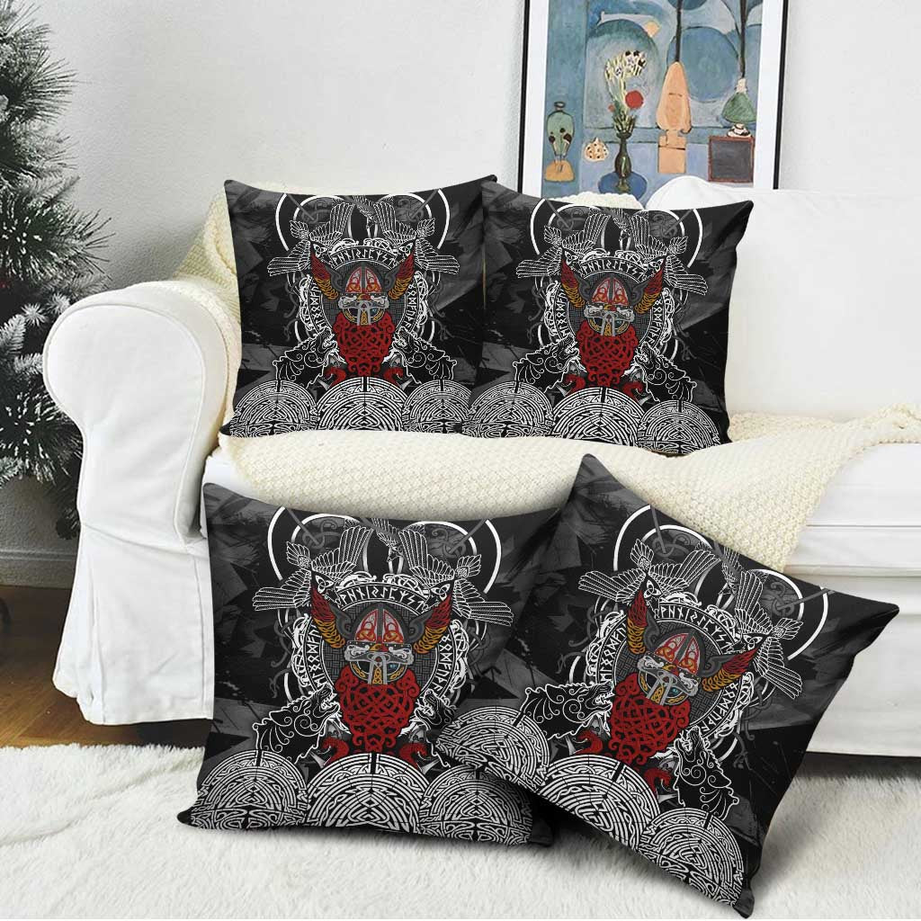 Viking Berserker and Valknut Norse Mythology Pillow Cover Red and Black Celtic Knotwork Art