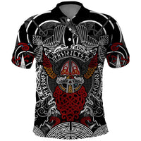 Viking Berserker and Valknut Norse Mythology Polo Shirt Red and Black Celtic Knotwork Art