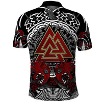 Viking Berserker and Valknut Norse Mythology Polo Shirt Red and Black Celtic Knotwork Art