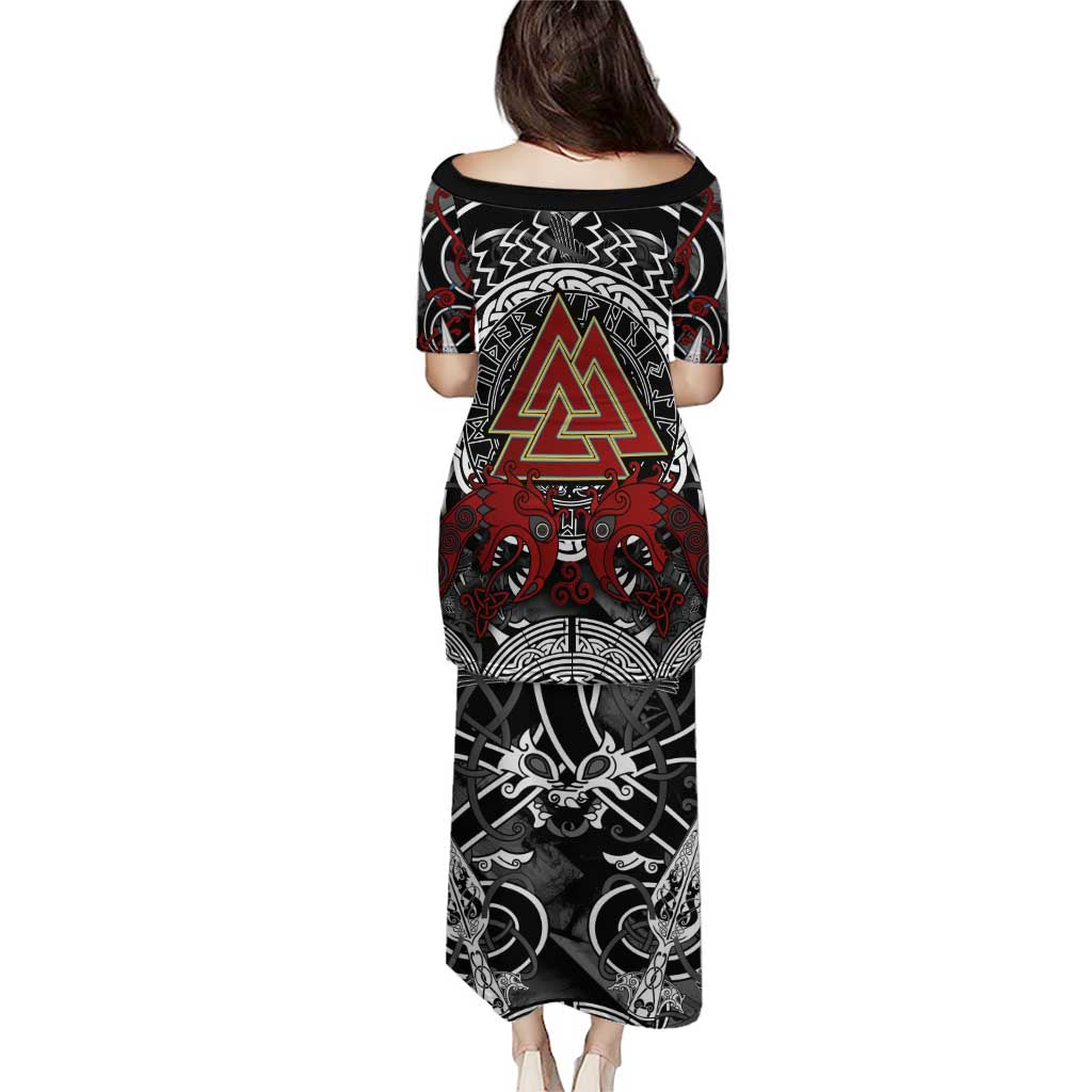 Viking Berserker and Valknut Norse Mythology Puletasi Red and Black Celtic Knotwork Art