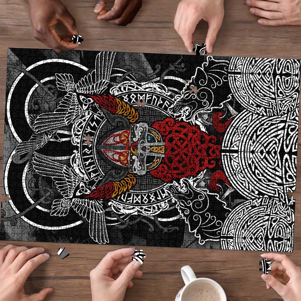 Viking Berserker and Valknut Norse Mythology Puzzle Red and Black Celtic Knotwork Art
