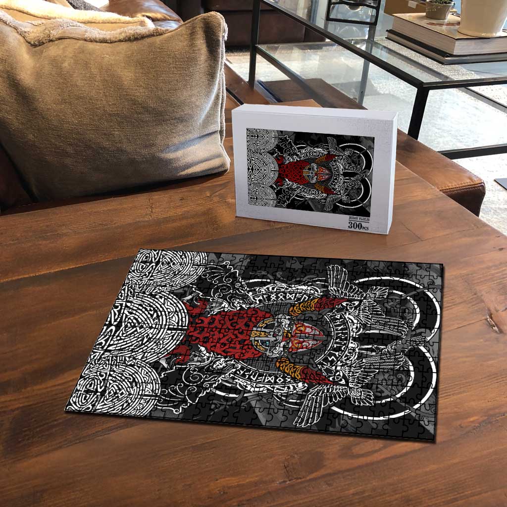 Viking Berserker and Valknut Norse Mythology Puzzle Red and Black Celtic Knotwork Art