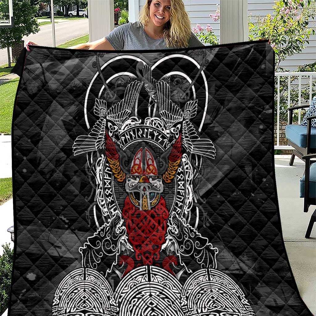 Viking Berserker and Valknut Norse Mythology Quilt Red and Black Celtic Knotwork Art