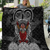 Viking Berserker and Valknut Norse Mythology Quilt Red and Black Celtic Knotwork Art