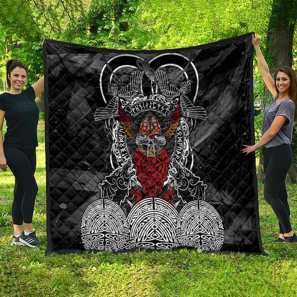 Viking Berserker and Valknut Norse Mythology Quilt Red and Black Celtic Knotwork Art