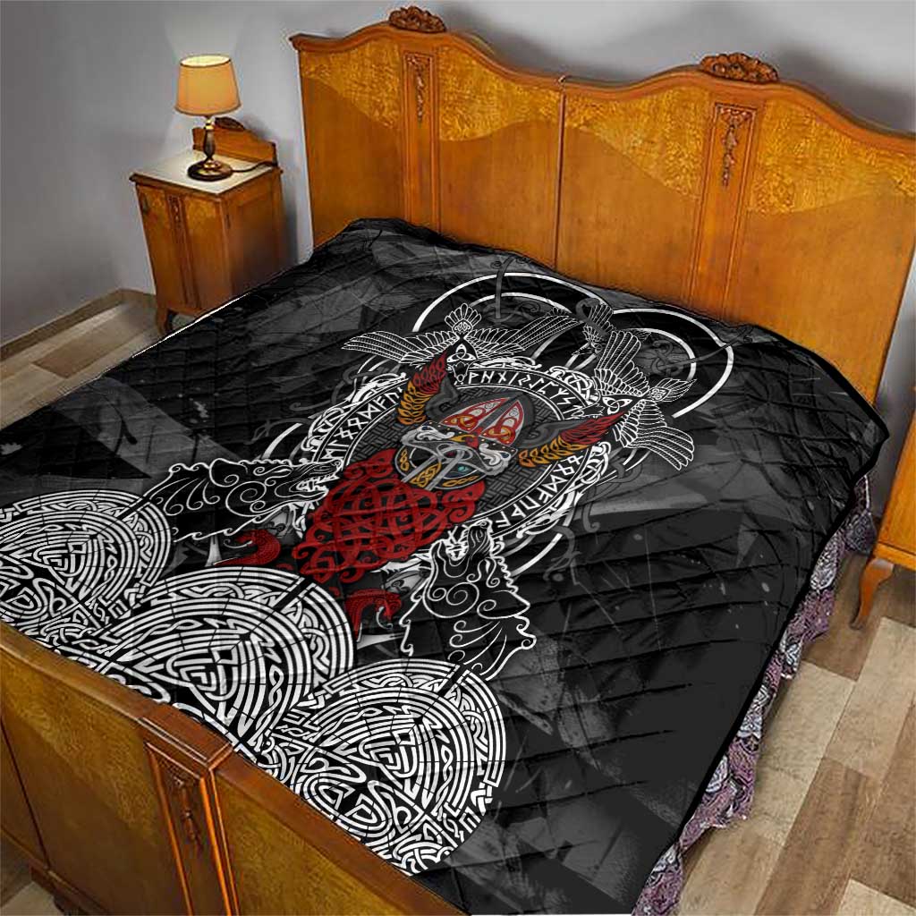 Viking Berserker and Valknut Norse Mythology Quilt Red and Black Celtic Knotwork Art