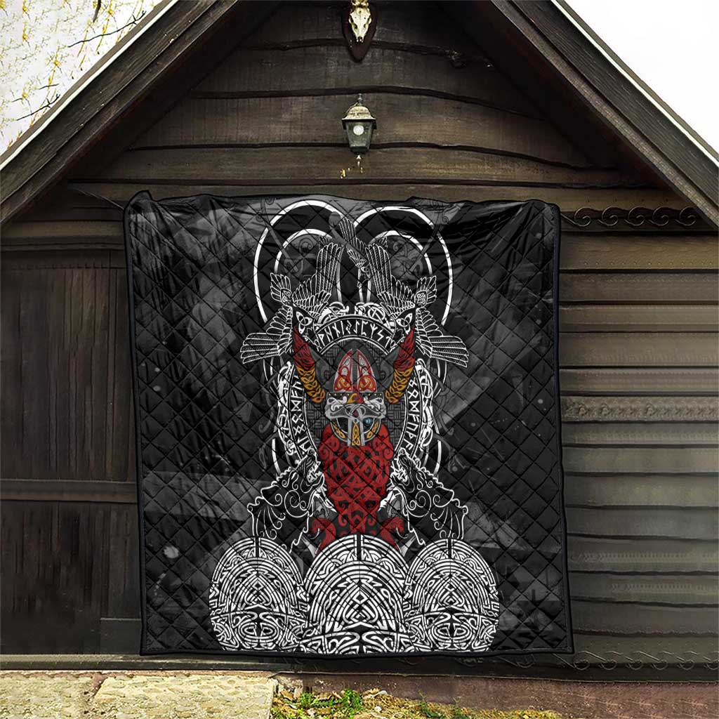 Viking Berserker and Valknut Norse Mythology Quilt Red and Black Celtic Knotwork Art
