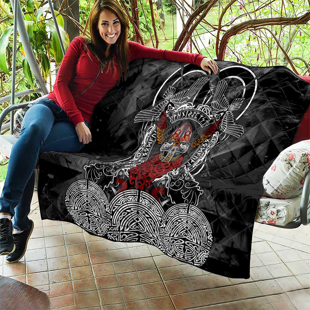 Viking Berserker and Valknut Norse Mythology Quilt Red and Black Celtic Knotwork Art