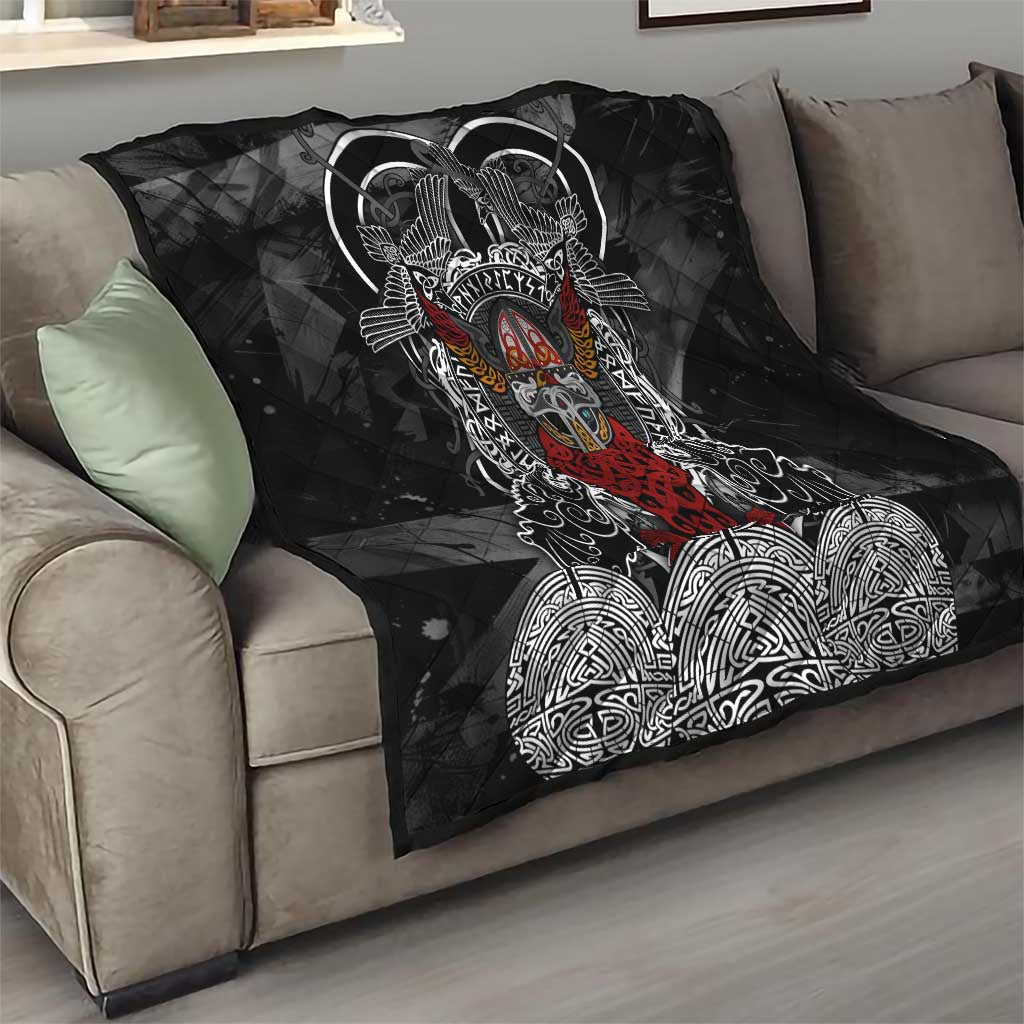 Viking Berserker and Valknut Norse Mythology Quilt Red and Black Celtic Knotwork Art