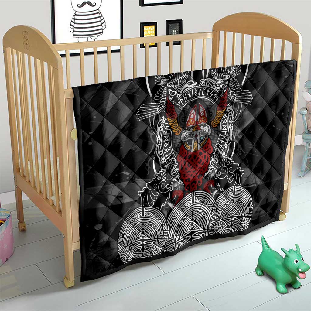 Viking Berserker and Valknut Norse Mythology Quilt Red and Black Celtic Knotwork Art