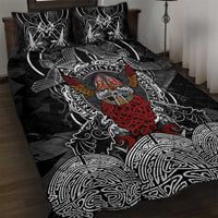 Viking Berserker and Valknut Norse Mythology Quilt Bed Set Red and Black Celtic Knotwork Art