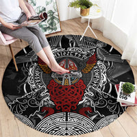 Viking Berserker and Valknut Norse Mythology Round Carpet Red and Black Celtic Knotwork Art