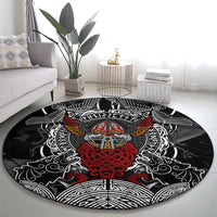 Viking Berserker and Valknut Norse Mythology Round Carpet Red and Black Celtic Knotwork Art