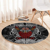 Viking Berserker and Valknut Norse Mythology Round Carpet Red and Black Celtic Knotwork Art