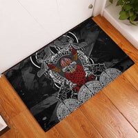 Viking Berserker and Valknut Norse Mythology Rubber Doormat Red and Black Celtic Knotwork Art