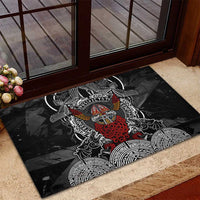 Viking Berserker and Valknut Norse Mythology Rubber Doormat Red and Black Celtic Knotwork Art