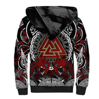 Viking Berserker and Valknut Norse Mythology Sherpa Hoodie Red and Black Celtic Knotwork Art