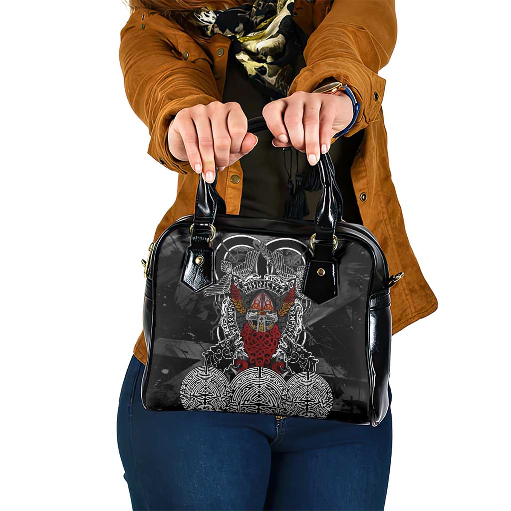 Viking Berserker and Valknut Norse Mythology Shoulder Handbag Red and Black Celtic Knotwork Art