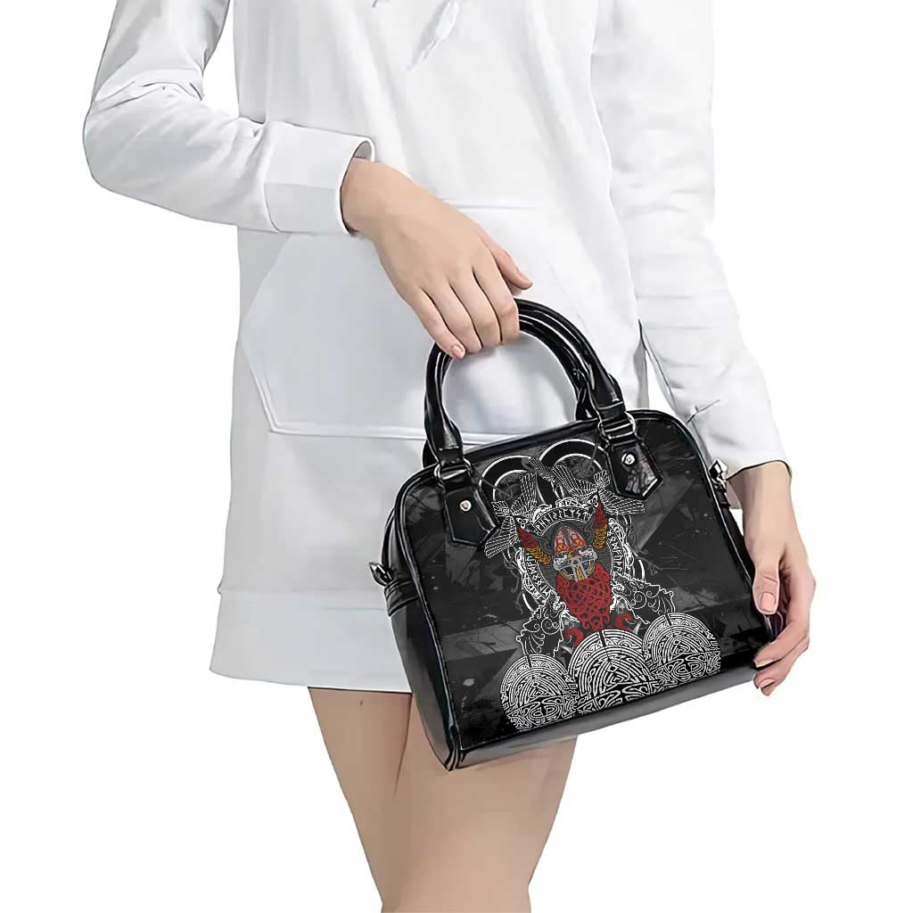 Viking Berserker and Valknut Norse Mythology Shoulder Handbag Red and Black Celtic Knotwork Art