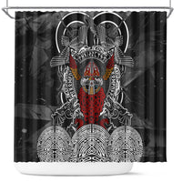 Viking Berserker and Valknut Norse Mythology Shower Curtain Red and Black Celtic Knotwork Art