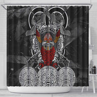 Viking Berserker and Valknut Norse Mythology Shower Curtain Red and Black Celtic Knotwork Art