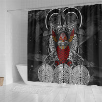 Viking Berserker and Valknut Norse Mythology Shower Curtain Red and Black Celtic Knotwork Art