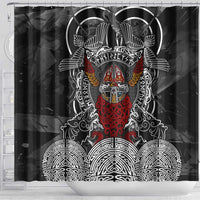 Viking Berserker and Valknut Norse Mythology Shower Curtain Red and Black Celtic Knotwork Art